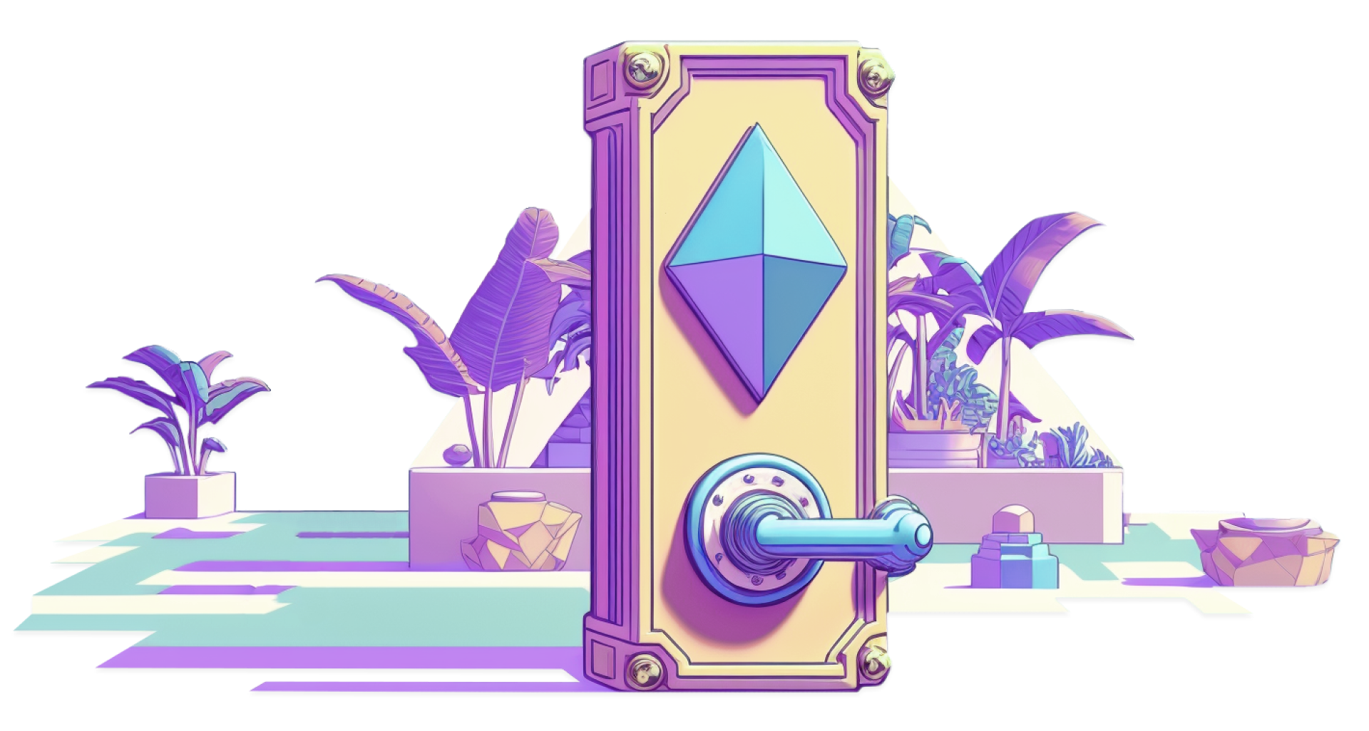 Ilustracija robota sa sefom koji predstavlja Ethereum novčanik umjesto tijela